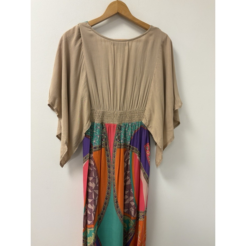 Flying Tomato Anthropologie Maxi Dress Multicolor Fluted Sleeves Boho Vacation - Picture 13 of 16